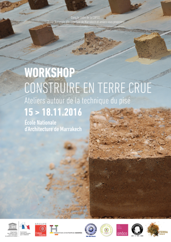 Atelier construire en terre crue donné à l’école d’architecture de Marrakech © amàco